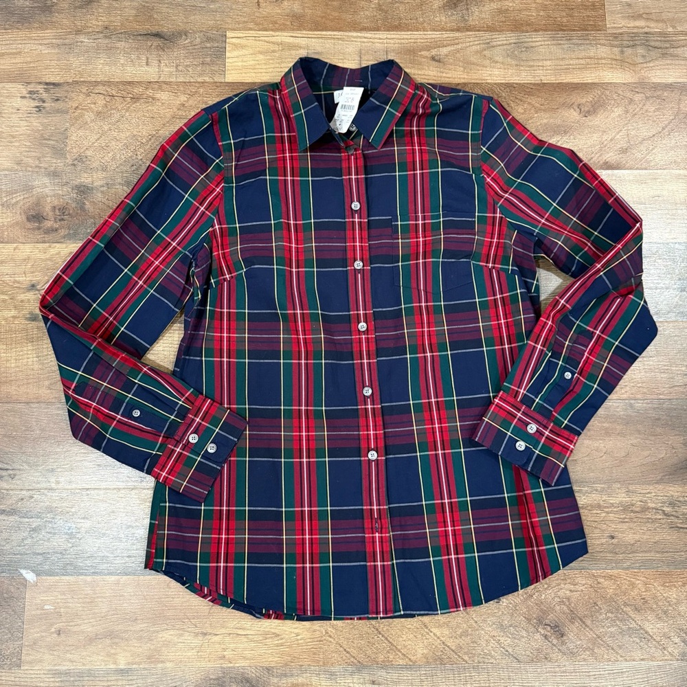 J. Crew Button Up Shirt Women’s Medium Red Green Blue Plaid Long Sleeve Blouse